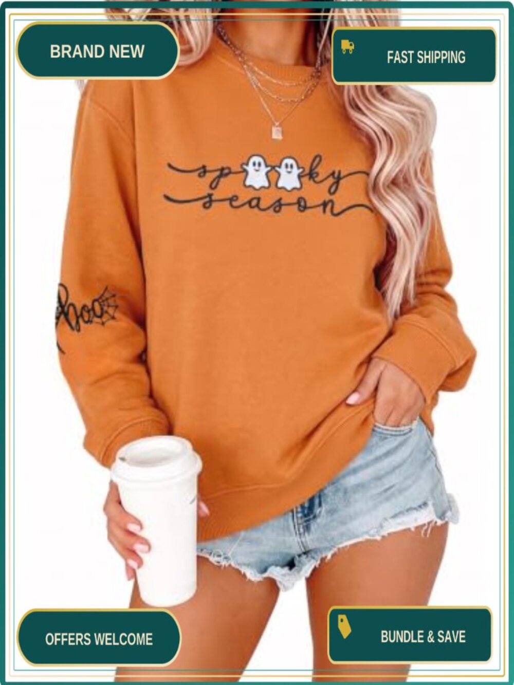 Embroidered Halloween Sweatshirt Women Spooky Season Pullover Crew Neck